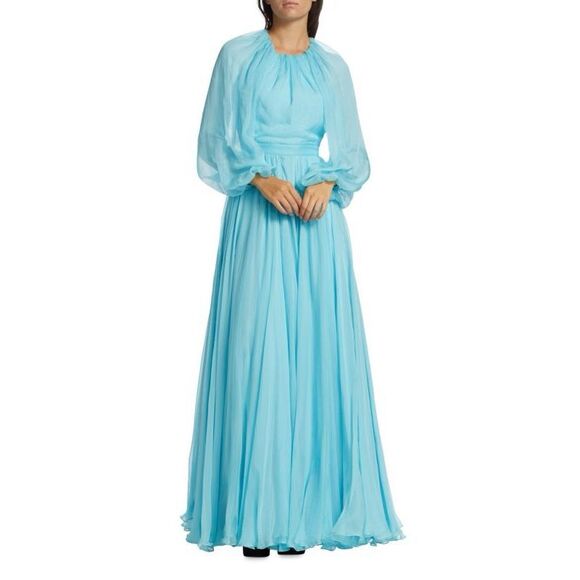 NWT ALEXANDER MCQUEEN Chiffon Long-Sleeve Open-Back Gown $7800